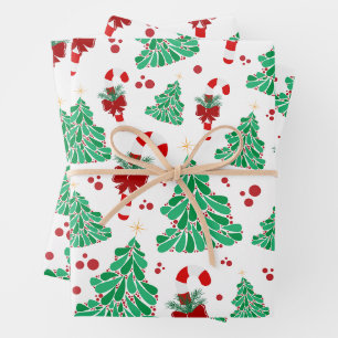 Christmas Trees and Candy Cane Wrapping Paper Sheet