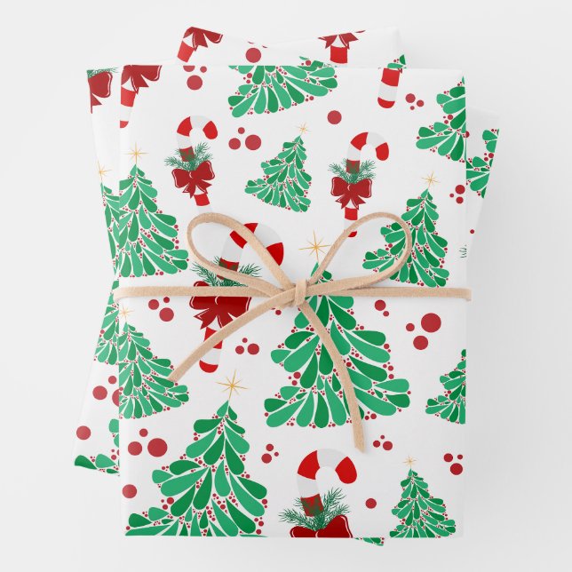 Christmas Trees and Candy Cane  Wrapping Paper Sheet (In situ)