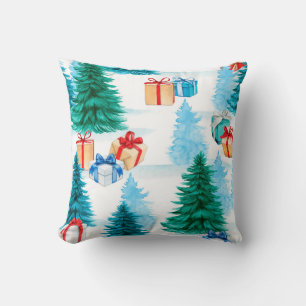 Christmas trees and Christmas gifts winter scene Cushion