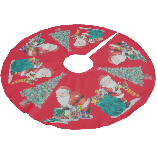 christmas trees and cute santas colourful festive brushed polyester tree skirt (Angled)