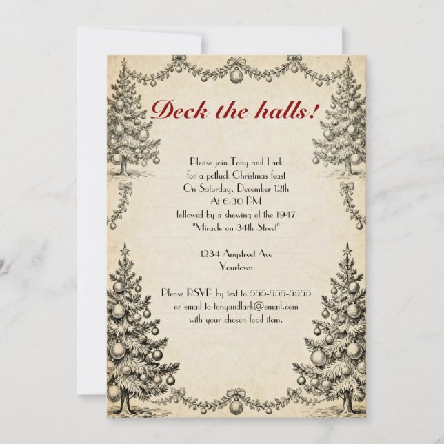 Christmas Trees and Garlands Holiday Party Invitation (Front)