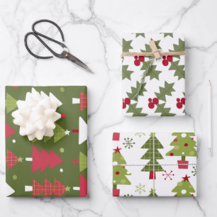 Christmas Trees and Holly Red and Green Wrapping Paper Sheet