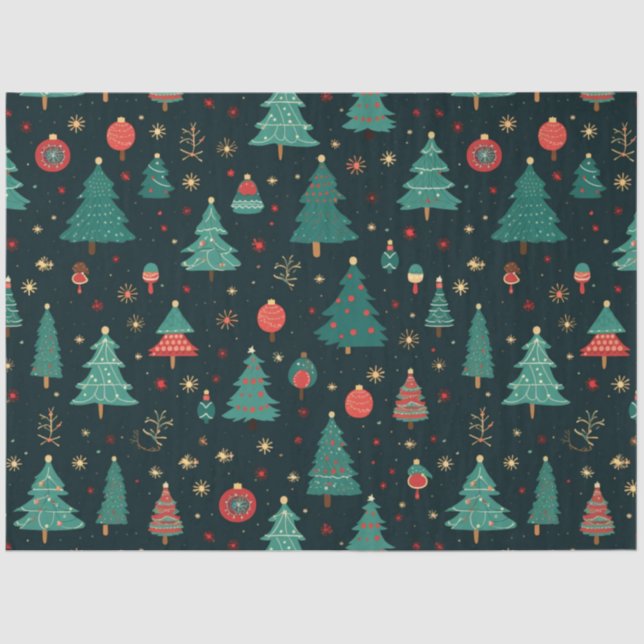 Christmas Trees and Ornaments Black Christmas Tissue Paper (Front)