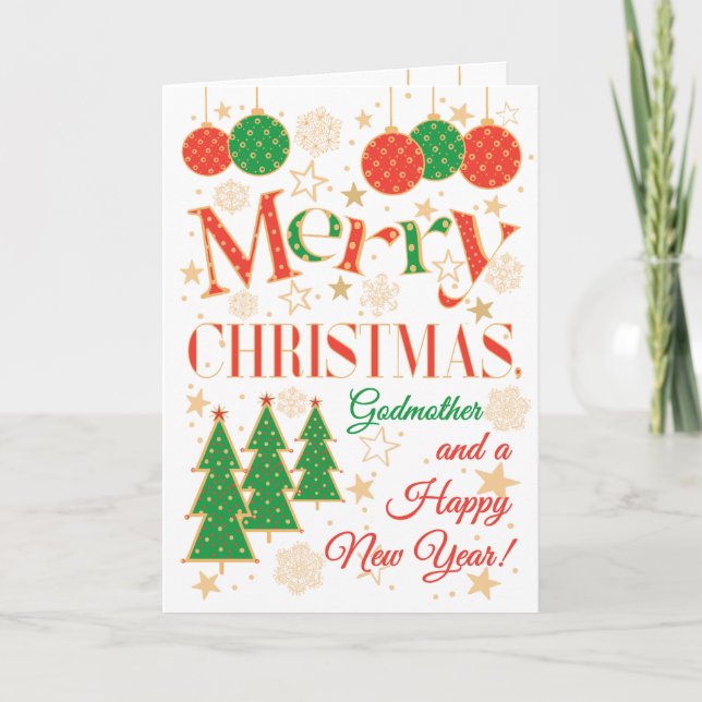 Christmas Trees and Ornaments for Godmother Card (Front)