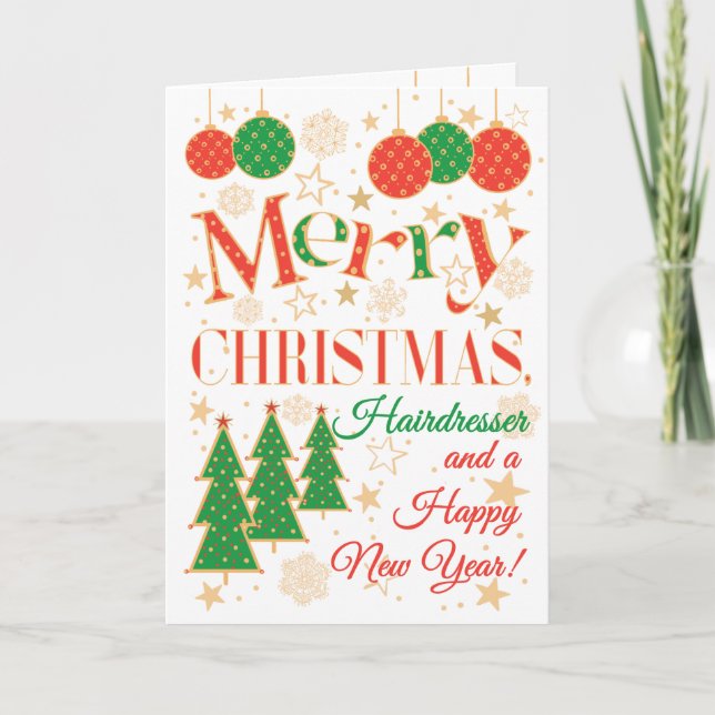 Christmas Trees and Ornaments for Hairdresser Card (Front)
