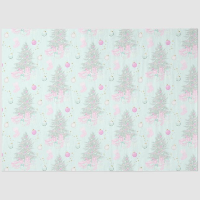 Christmas Trees and Ornaments Green Christmas Tissue Paper (Front)