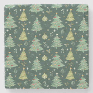 Christmas Trees and Ornaments Pattern Stone Coaster