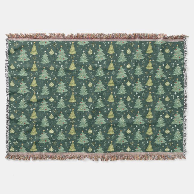 Christmas Trees and Ornaments Pattern Throw Blanket (Front)