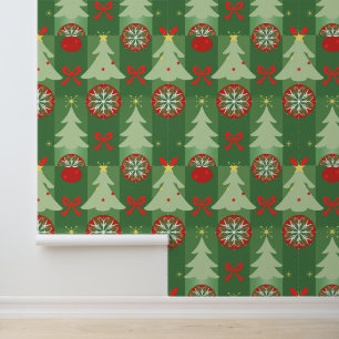 Christmas Trees and Ornaments Pattern Wallpaper