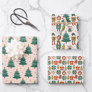 Christmas Trees and Ornaments Wrapping Paper Sheet