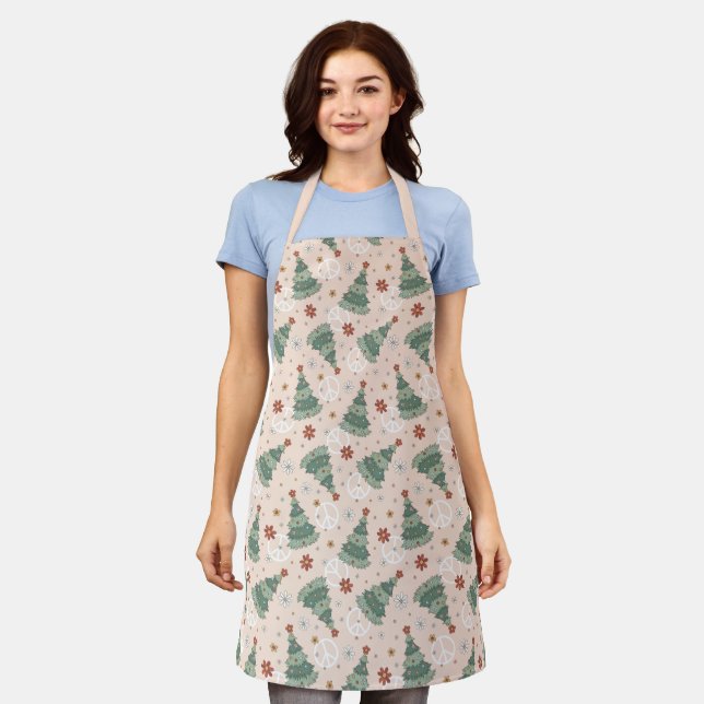 Christmas Trees and Peace Signs Pattern Apron (Worn)