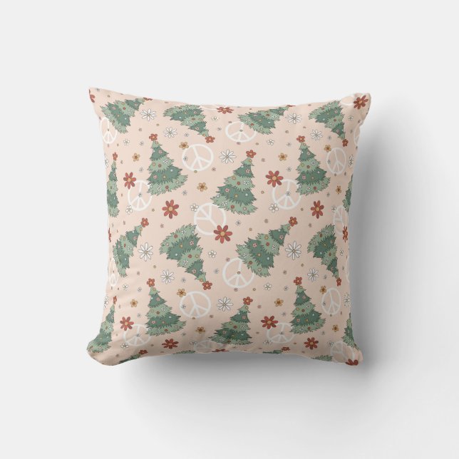 Christmas Trees and Peace Signs Pattern Cushion (Front)