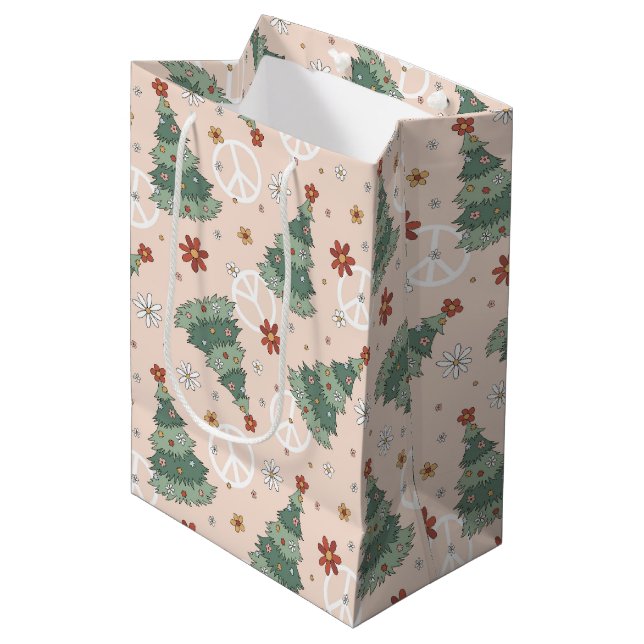 Christmas Trees and Peace Signs Pattern Medium Gift Bag (Front Angled)