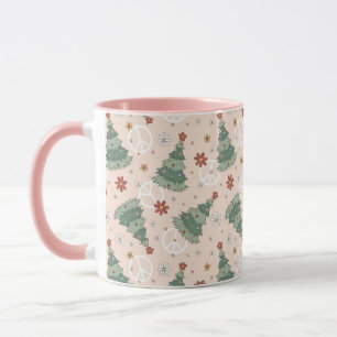 Christmas Trees and Peace Signs Pattern Mug