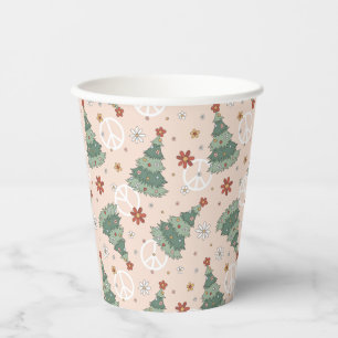 Christmas Trees and Peace Signs Pattern Paper Cups