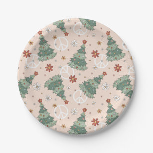 Christmas Trees and Peace Signs Pattern Paper Plate