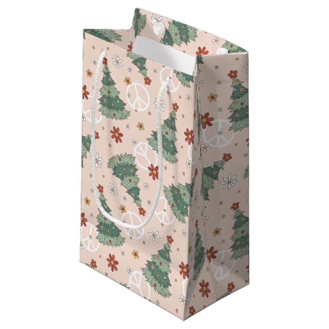 Christmas Trees and Peace Signs Pattern Small Gift Bag (Front Angled)