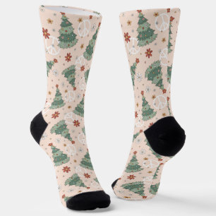 Christmas Trees and Peace Signs Pattern Socks