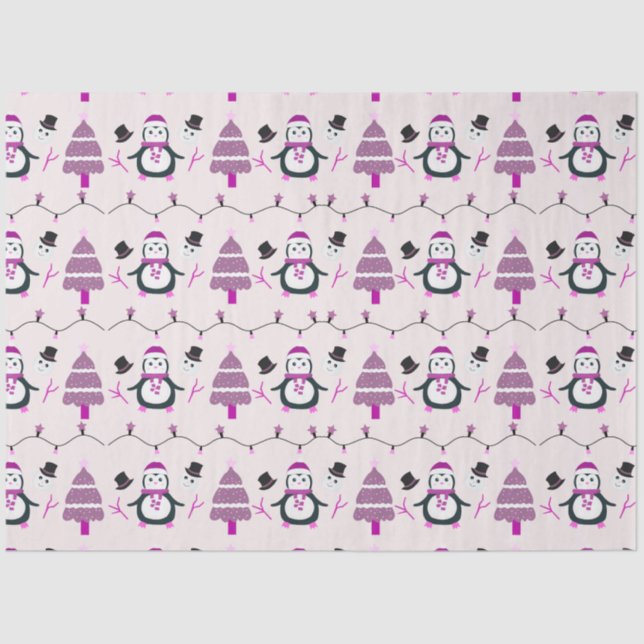 Christmas Trees and Penguins Christmas Tissue Paper (Front)