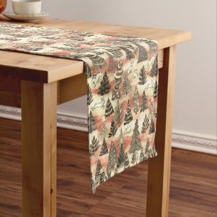 Christmas trees and snow hares long table runner