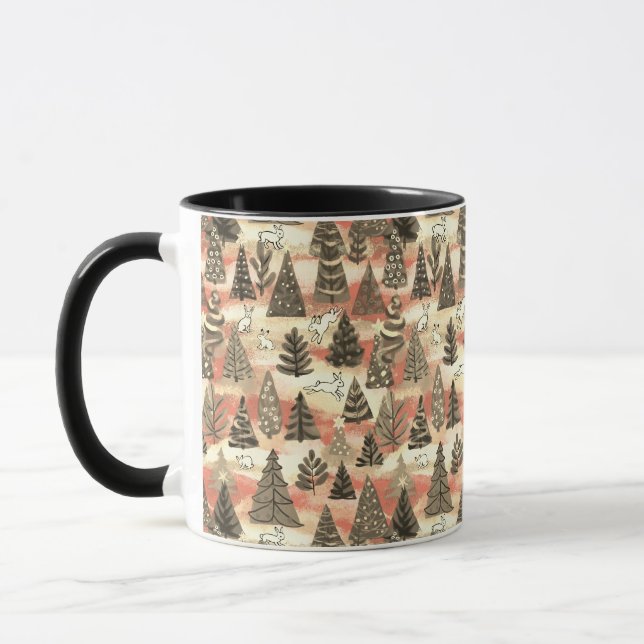 Christmas trees and snow hares mug (Left)