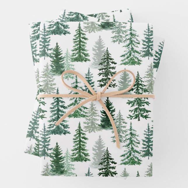 Christmas Trees and Snow in the Forest  Wrapping Paper Sheet (In situ)