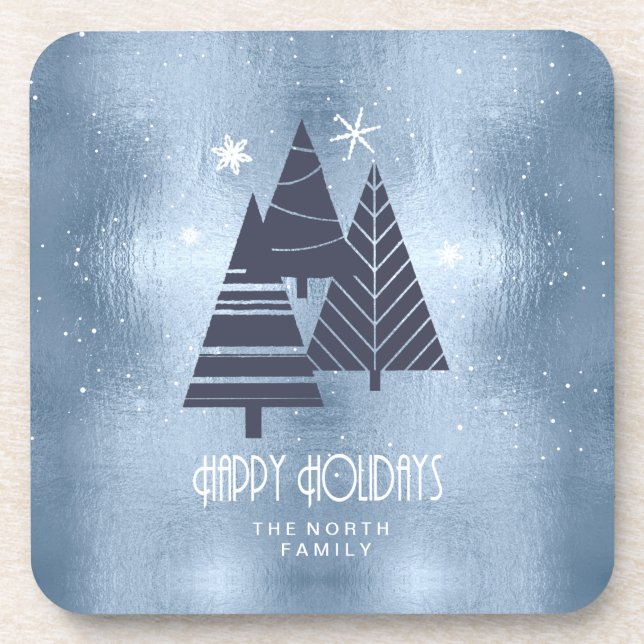 Christmas Trees and Snowflakes Blue ID863 Coaster (Front)