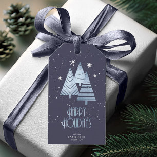 Christmas Trees and Snowflakes Blue ID863 Gift Tags