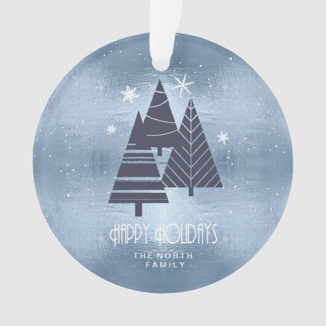 Christmas Trees and Snowflakes Blue ID863 Ornament (Front)