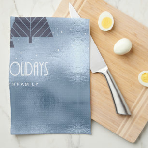 Christmas Trees and Snowflakes Blue ID863 Tea Towel