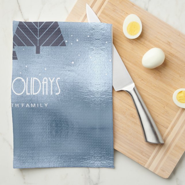 Christmas Trees and Snowflakes Blue ID863 Tea Towel (Quarter Fold)