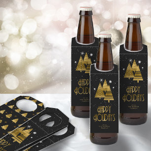 Christmas Trees and Snowflakes Gold ID863 Bottle Tag