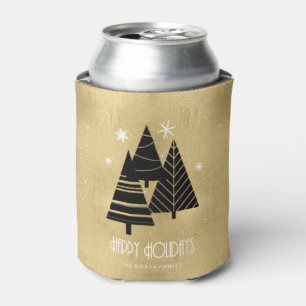 Christmas Trees and Snowflakes Gold ID863 Can Cooler