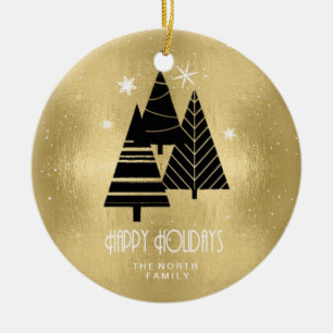 Christmas Trees and Snowflakes Gold ID863 Ceramic Tree Decoration