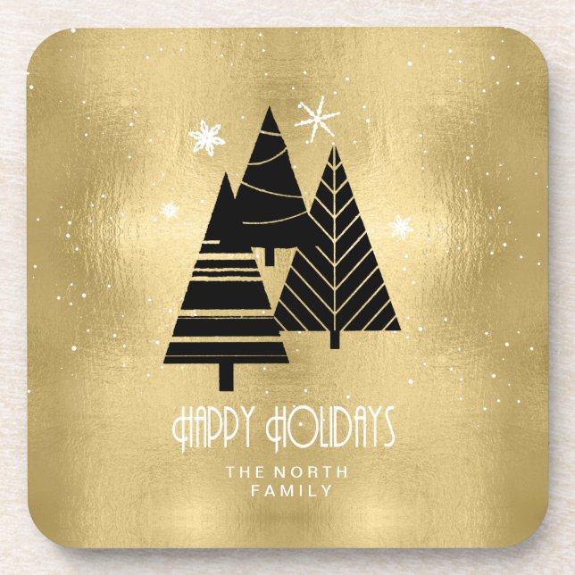 Christmas Trees and Snowflakes Gold ID863 Coaster (Front)