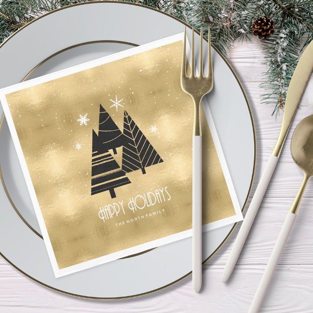 Christmas Trees and Snowflakes Gold ID863 Napkin (Creator Uploaded)