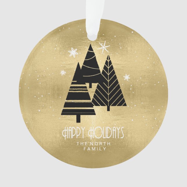 Christmas Trees and Snowflakes Gold ID863 Ornament (Front)