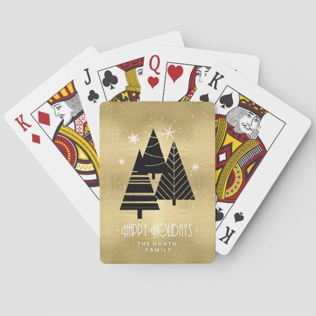 Christmas Trees and Snowflakes Gold ID863 Playing Cards (Back)