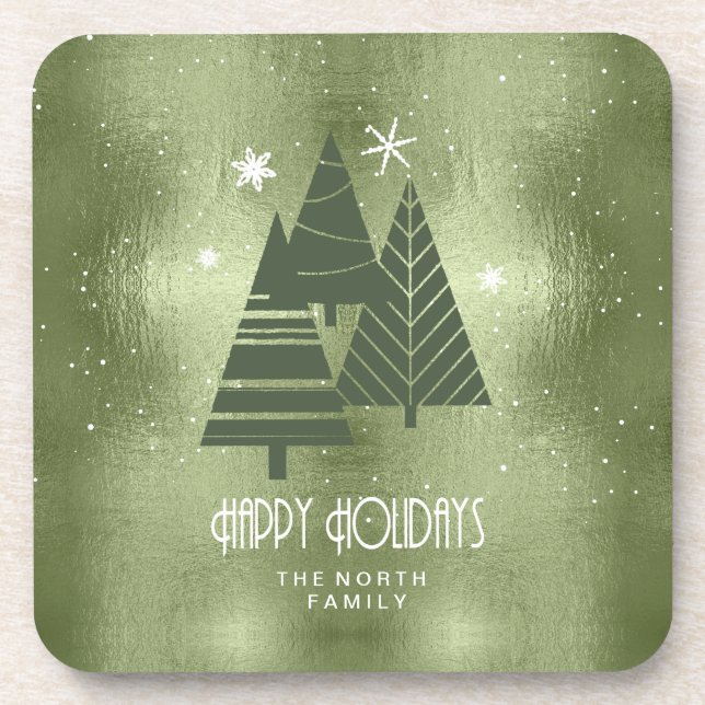Christmas Trees and Snowflakes Green ID863 Coaster (Front)