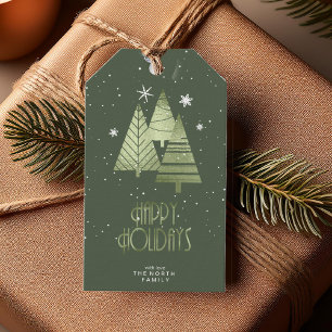Christmas Trees and Snowflakes Green ID863 Gift Tags
