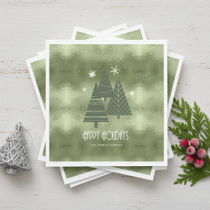 Christmas Trees and Snowflakes Green ID863 Napkin