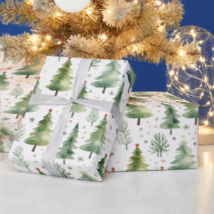 Christmas Trees and Snowflakes Modern Christmas Wrapping Paper