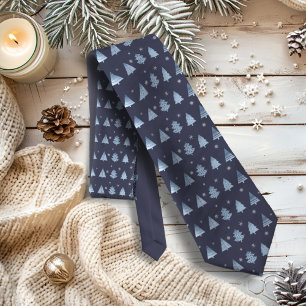 Christmas Trees and Snowflakes Pattern Blue ID863 Tie