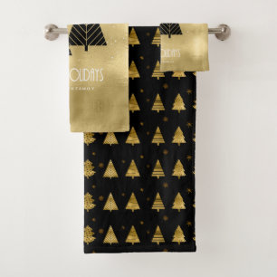 Christmas Trees and Snowflakes Pattern Gold ID863 Bath Towel Set