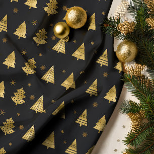 Christmas Trees and Snowflakes Pattern Gold ID863 Fabric