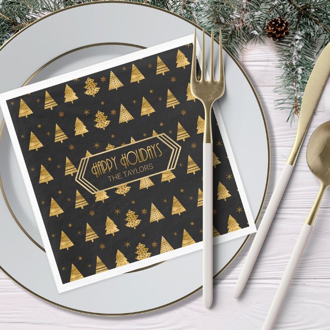 Christmas Trees and Snowflakes Pattern Gold ID863 Napkin (Creator Uploaded)