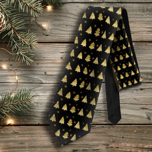 Christmas Trees and Snowflakes Pattern Gold ID863 Tie