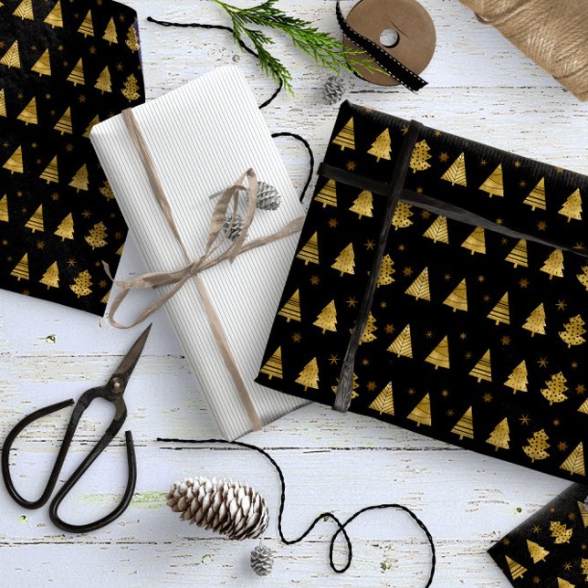 Christmas Trees and Snowflakes Pattern Gold ID863 Wrapping Paper (Creator Uploaded)