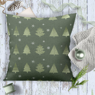 Christmas Trees and Snowflakes Pattern Green ID863 Cushion