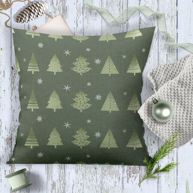 Christmas Trees and Snowflakes Pattern Green ID863 Cushion (Creator Uploaded)